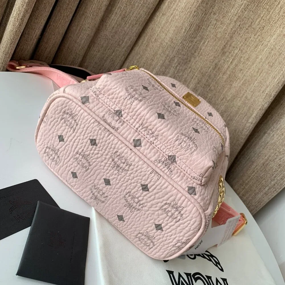 MCM Medium Stark Side Stud Backpack, Pink, - Picture 2 of 9